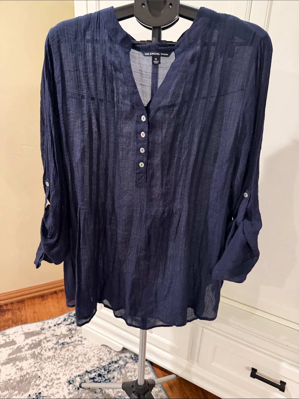 Zac & Rachel Navy Button-Front Lightweight Tunic (89)